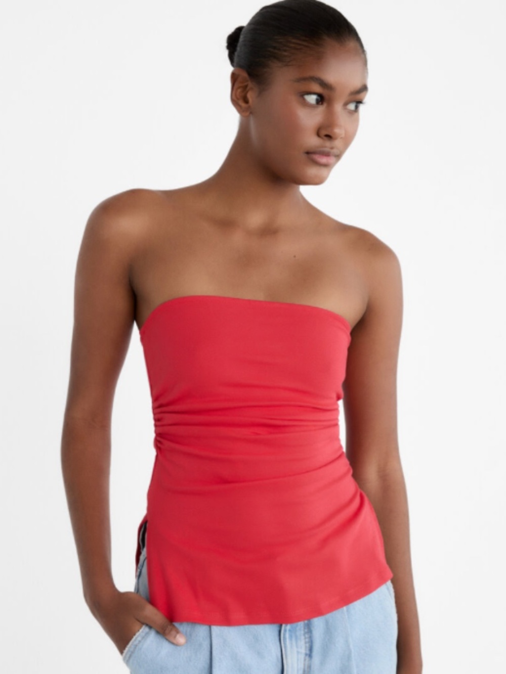 Stradivarius bandeau top with side vents red